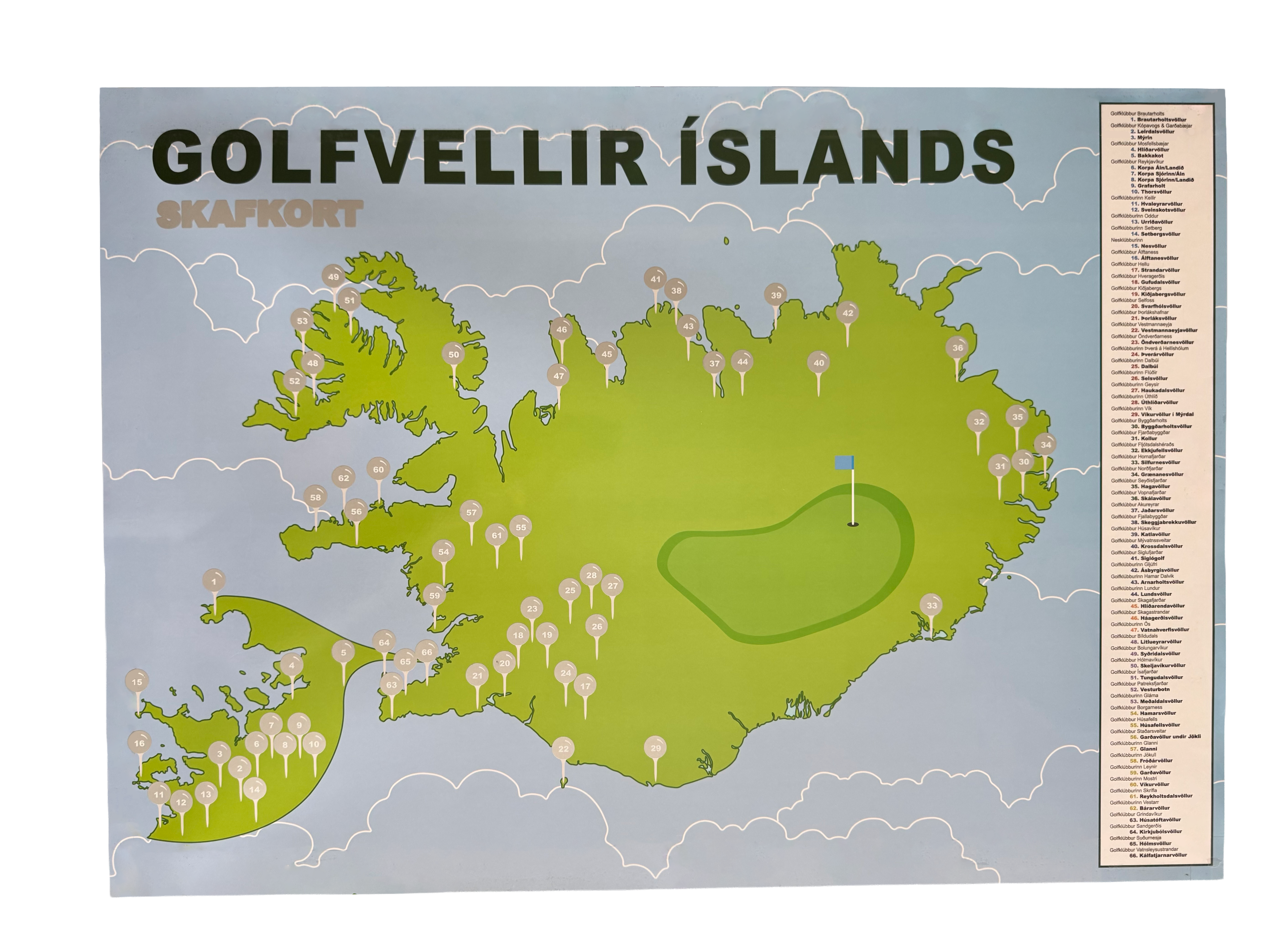 Golfvellir Íslands Skafkort